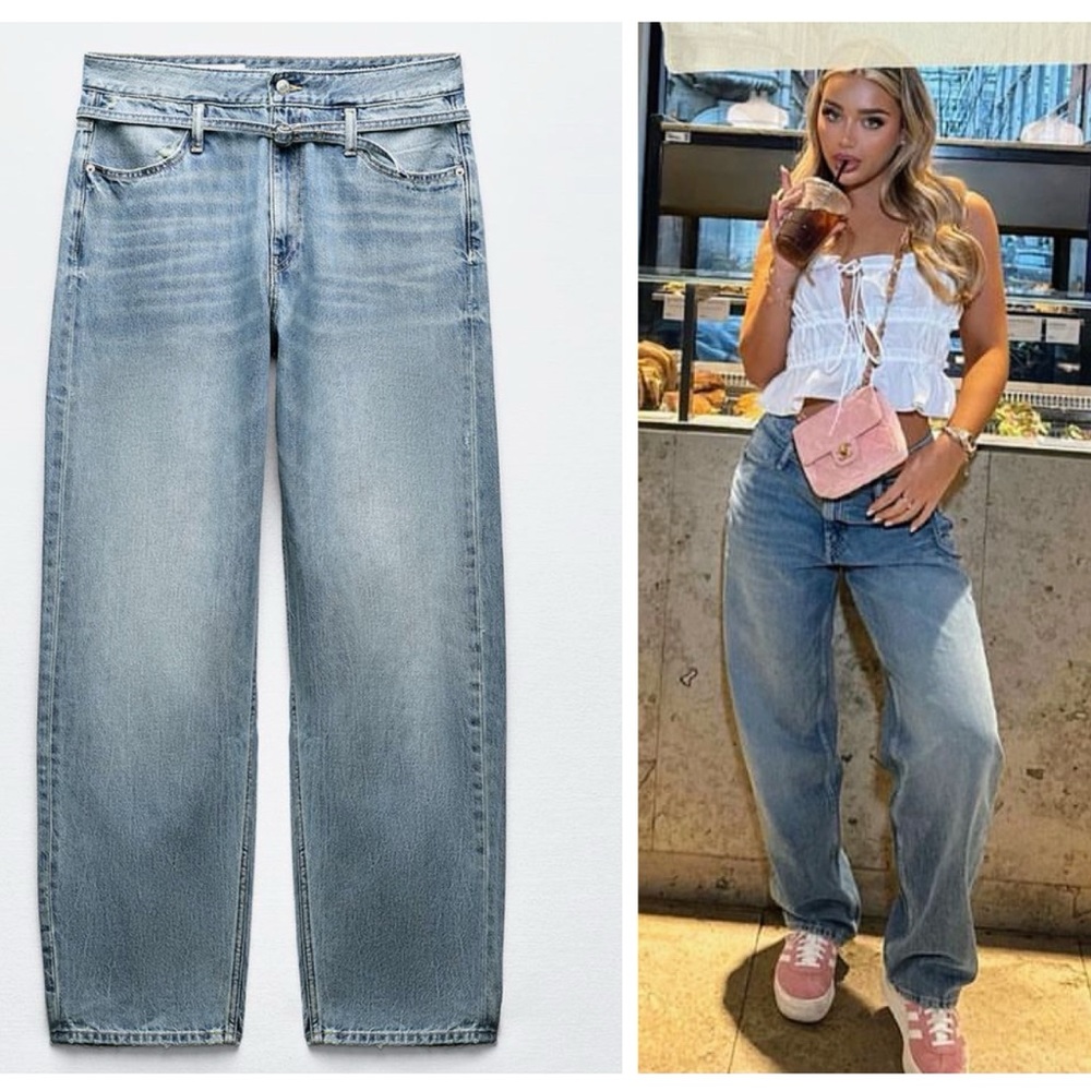 ZARA mid rise balloon jeans with belt blogger favorite -SIZE 6